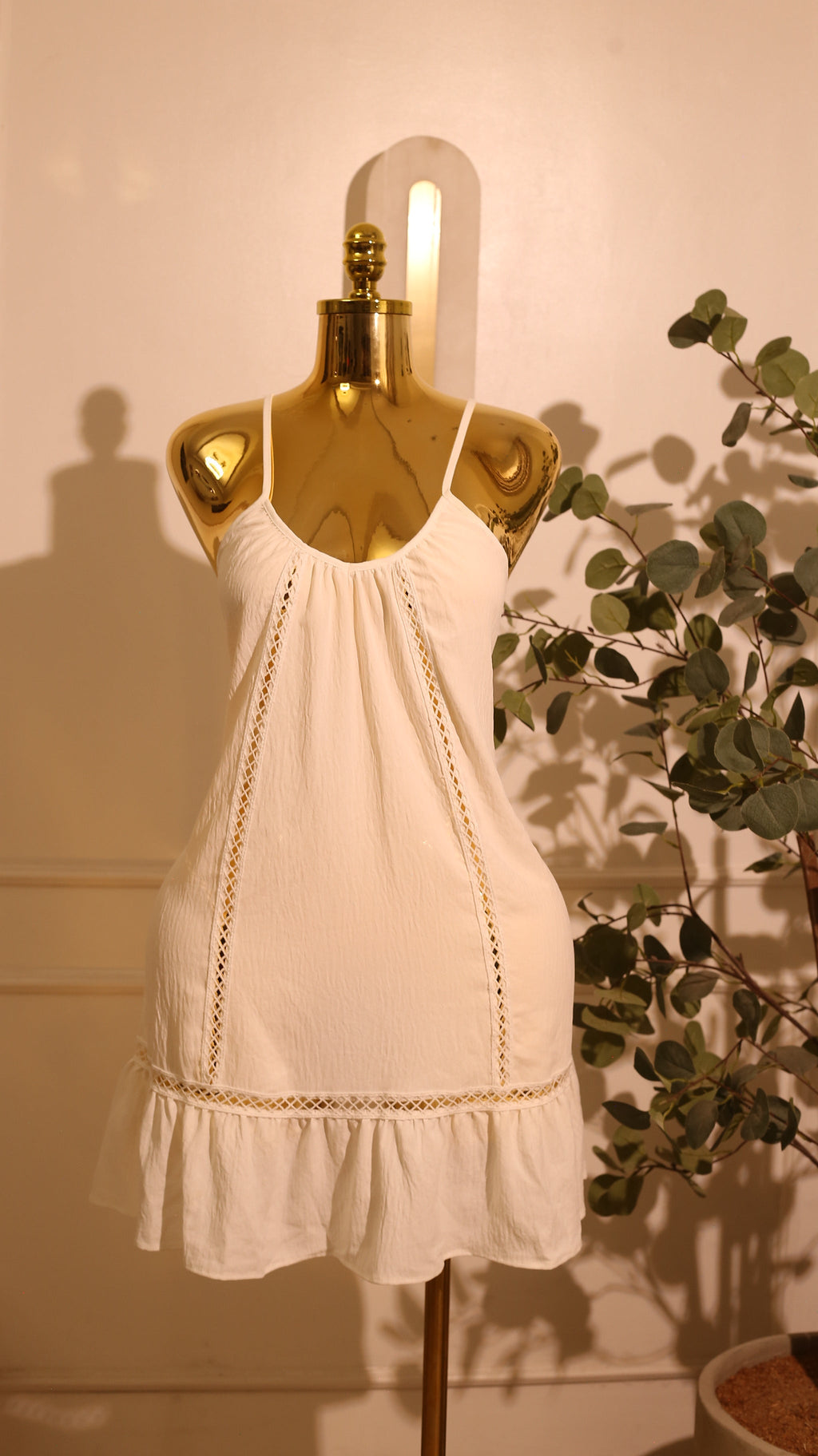 White Cotton Casual Mini Dress (Large)