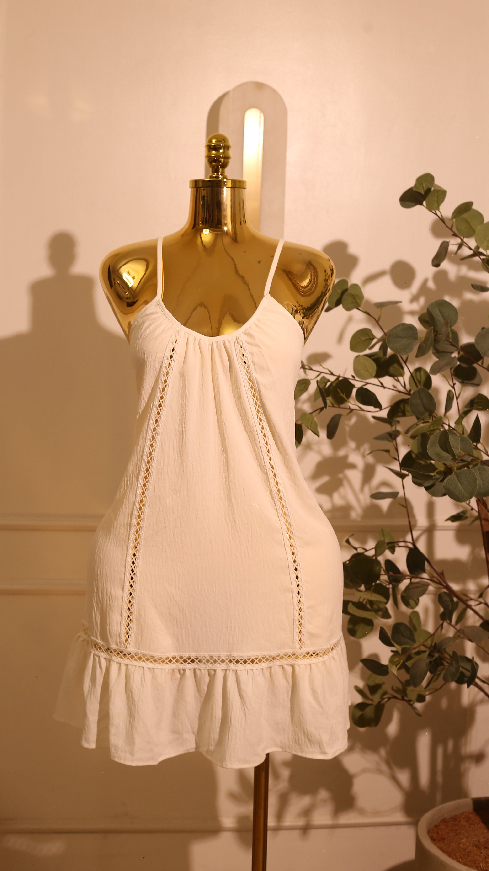 White Cotton Casual Mini Dress (Large)