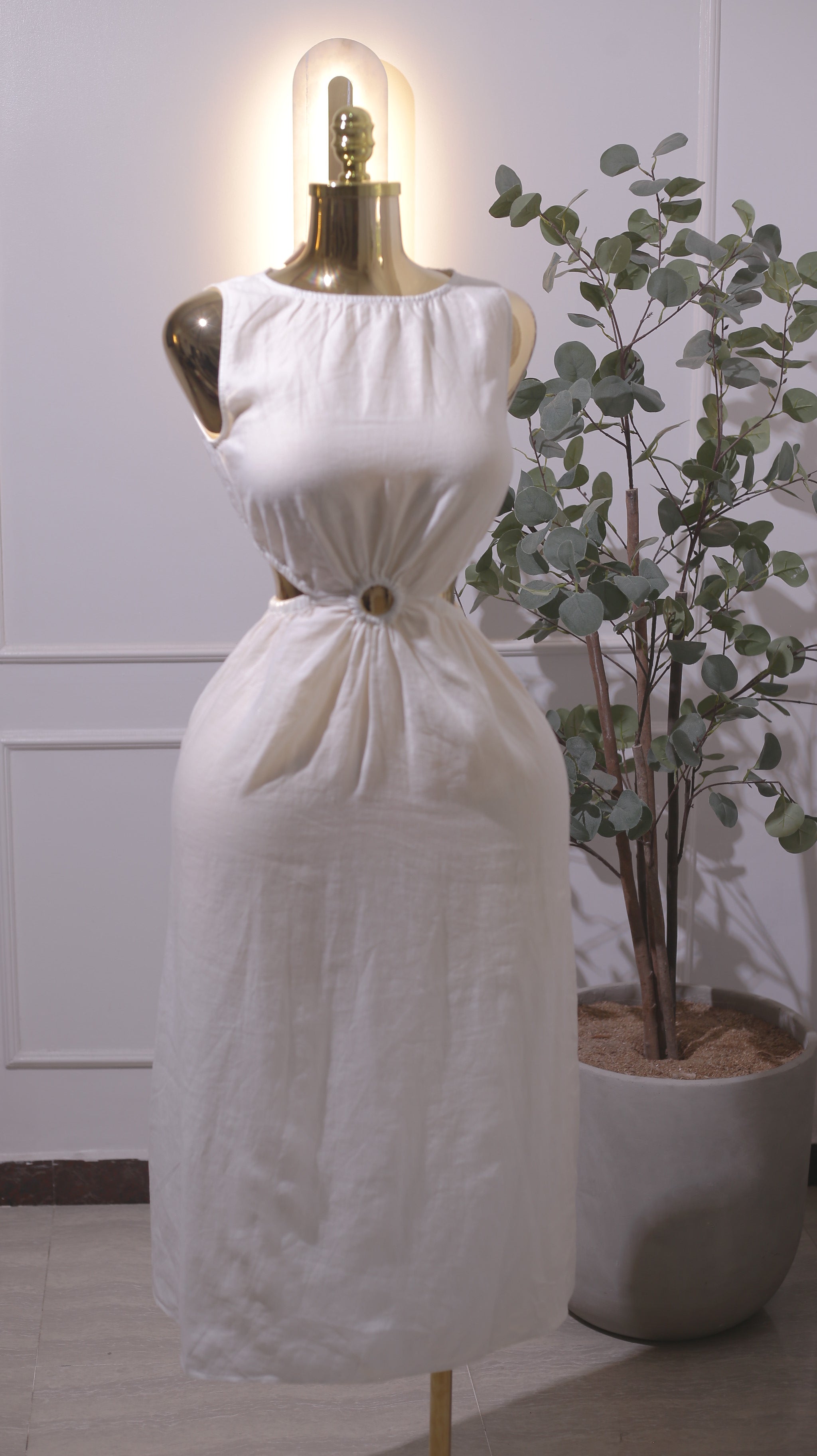 White Cut-Out Waist Maxi Dress
