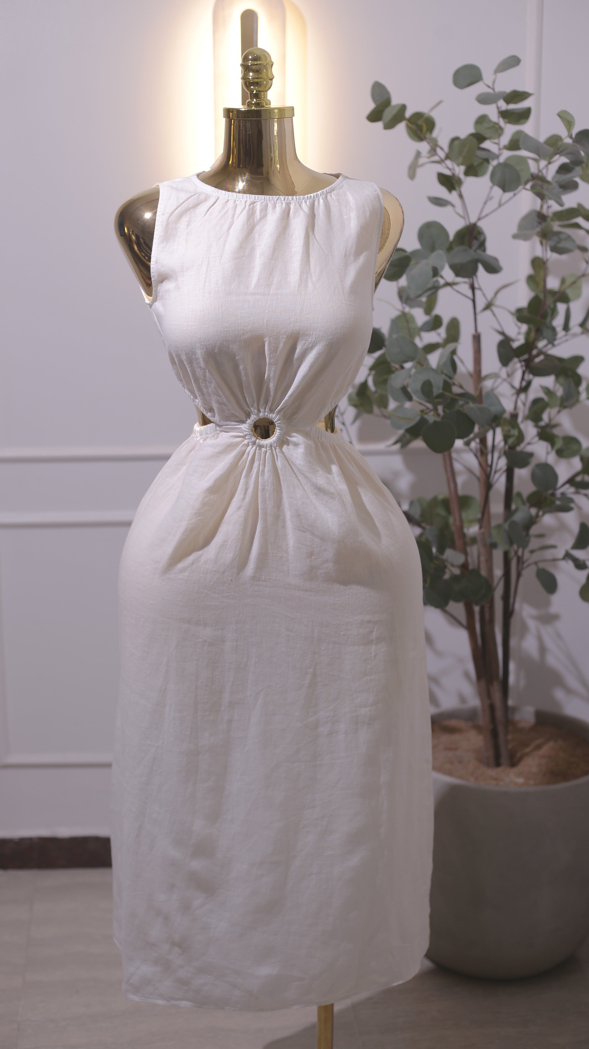 White Cut-Out Waist Maxi Dress