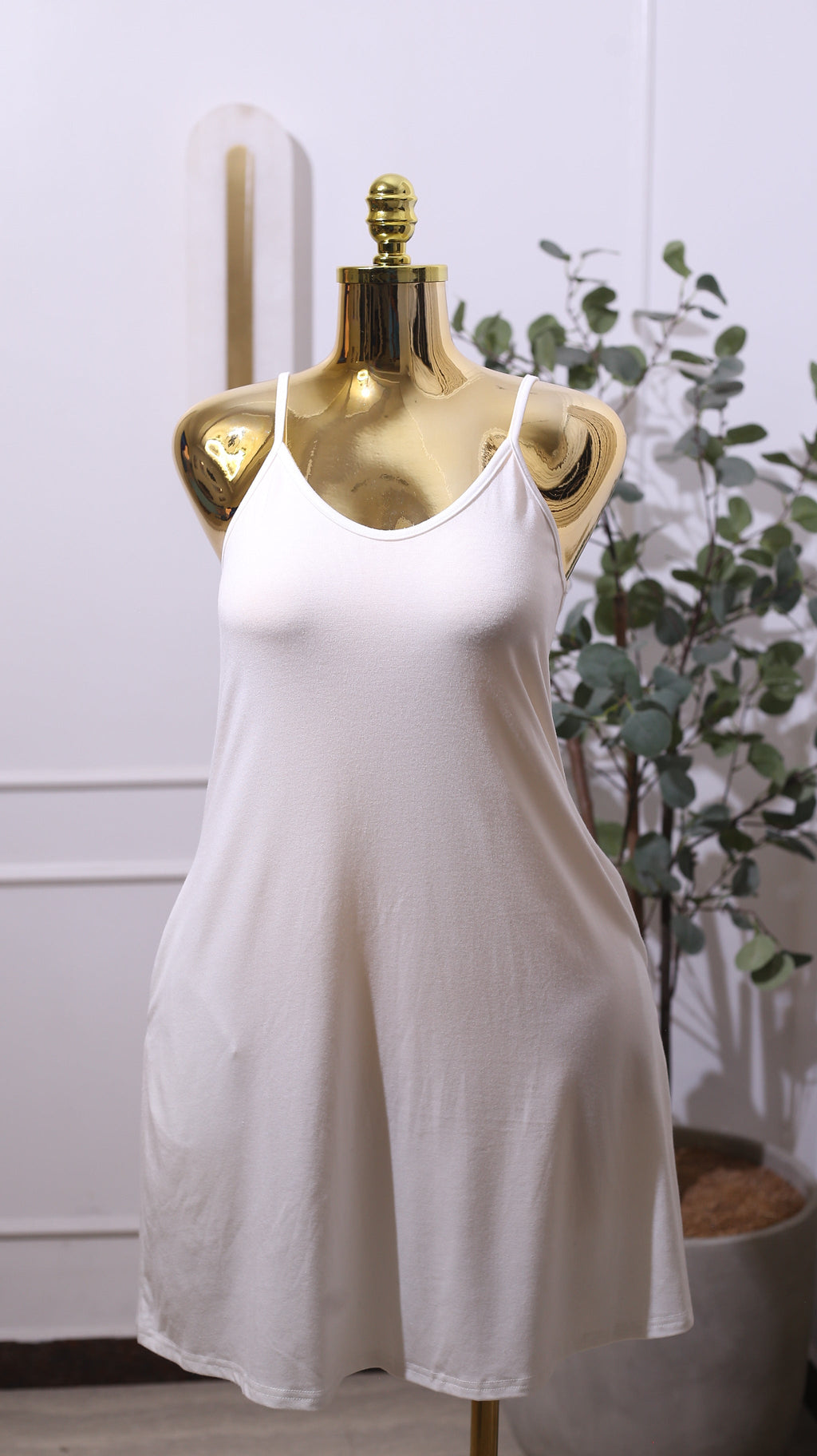 White Full Slip Dress Or Chemise With Adjustable Spaghetti Straps