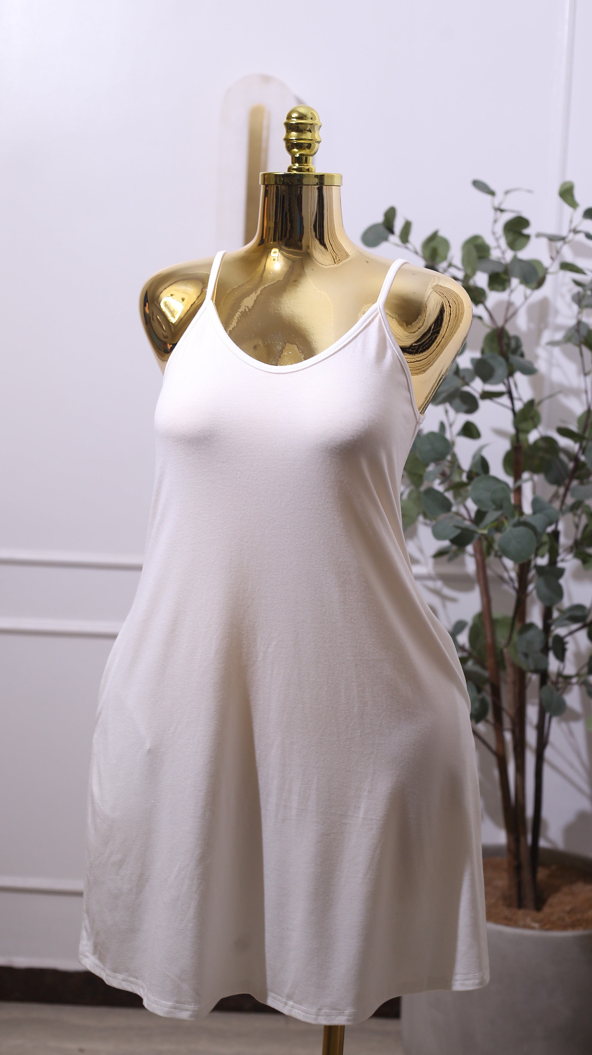 White Full Slip Dress Or Chemise With Adjustable Spaghetti Straps