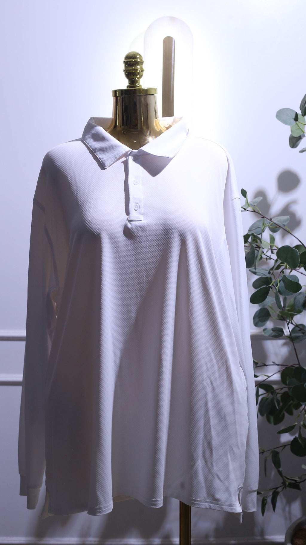 White Long-Sleeve Polo Top