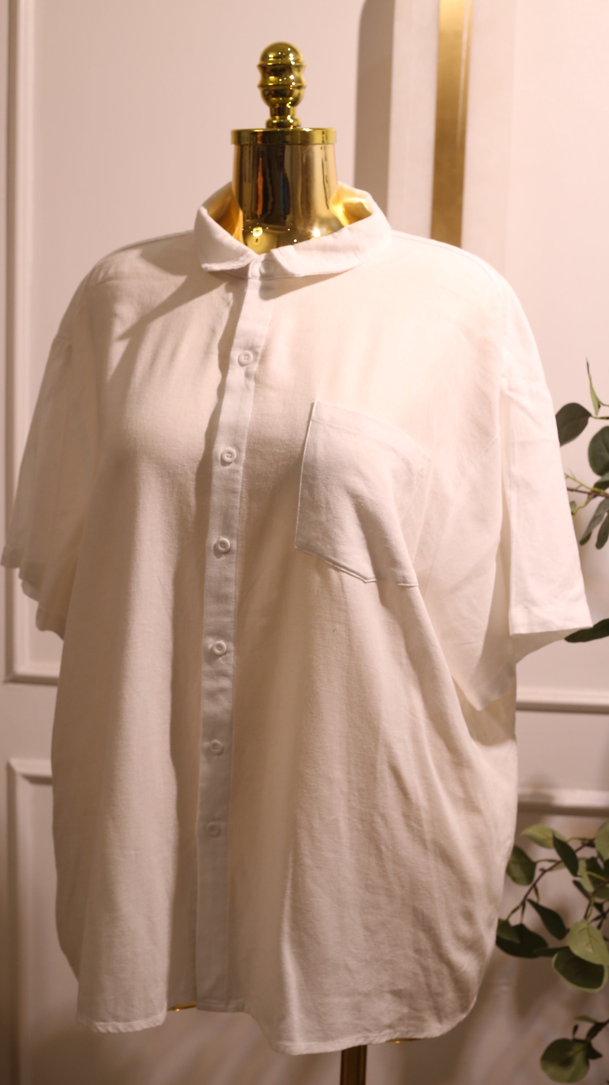 White Short-Sleeve Button-Down Shirt