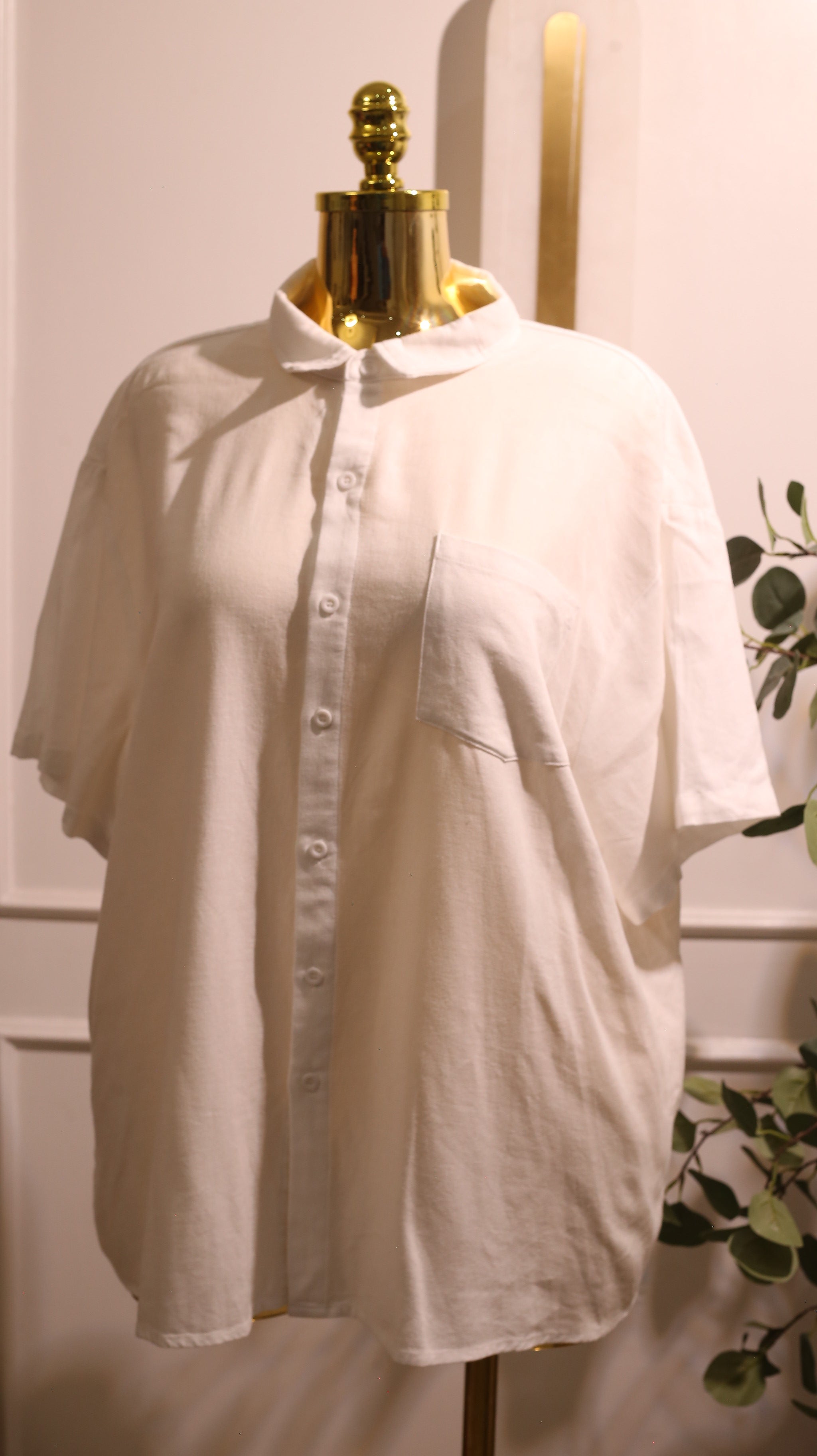 White Short-Sleeve Button-Down Shirt