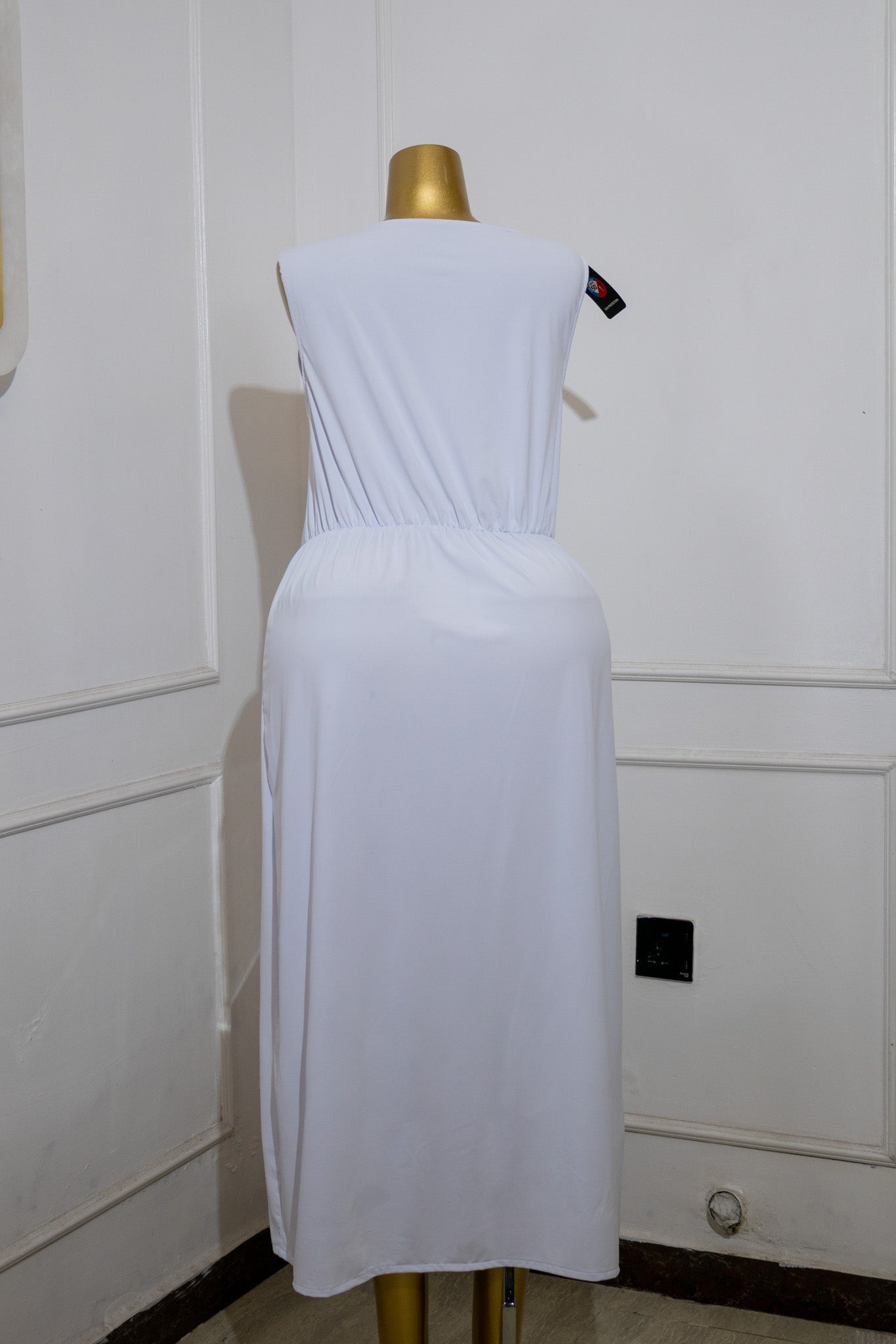 White Sleeveless V-Neck Maxi Dress