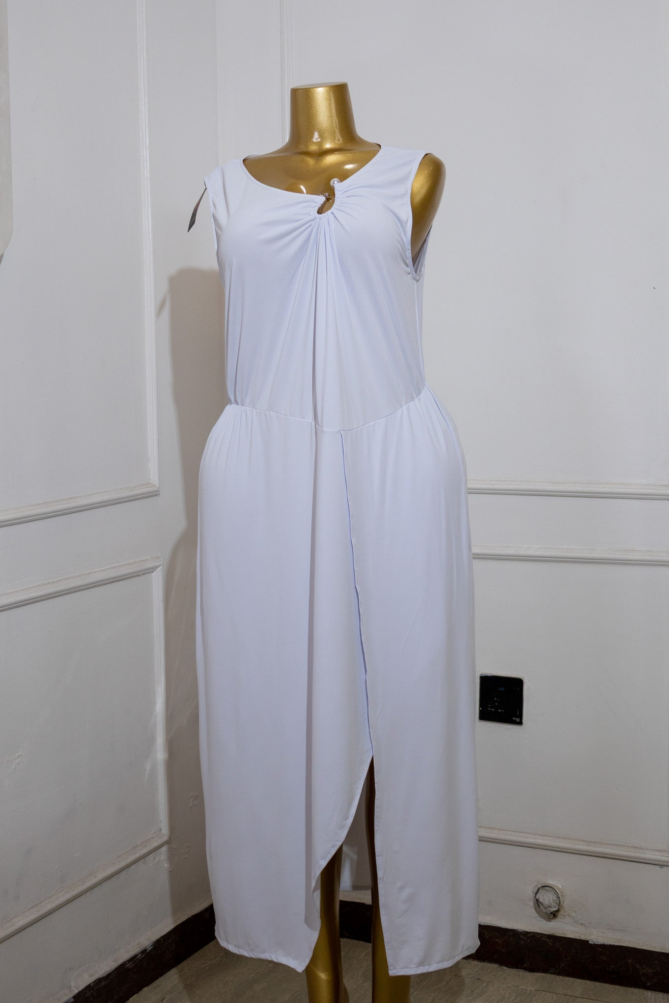 White Sleeveless V-Neck Maxi Dress