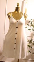 White Spaghetti-Strap Button-Down Tank Dress