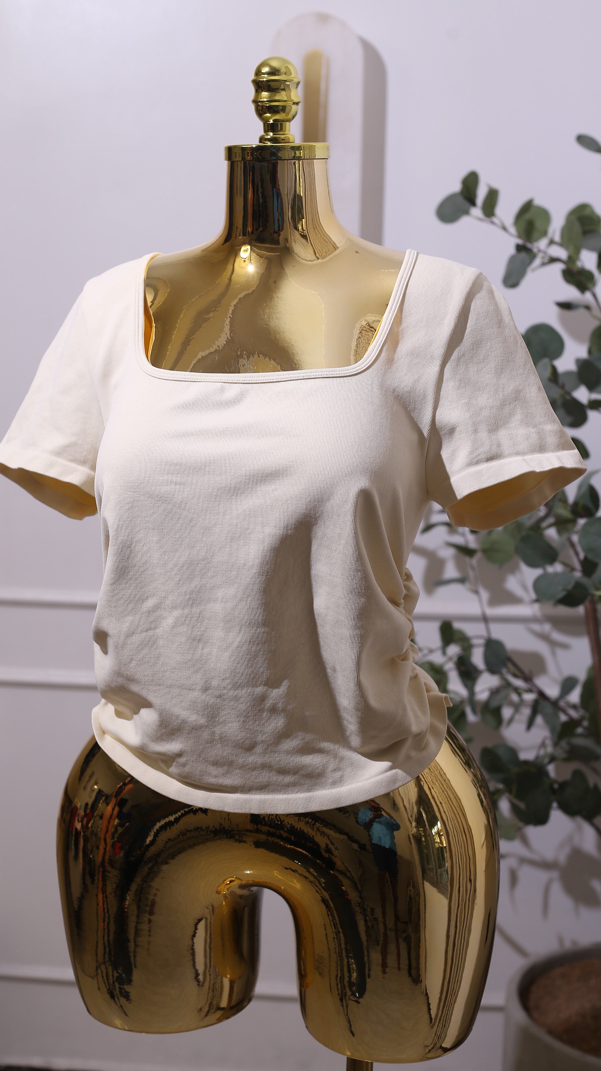 White Square Neck Short-sleeve Top