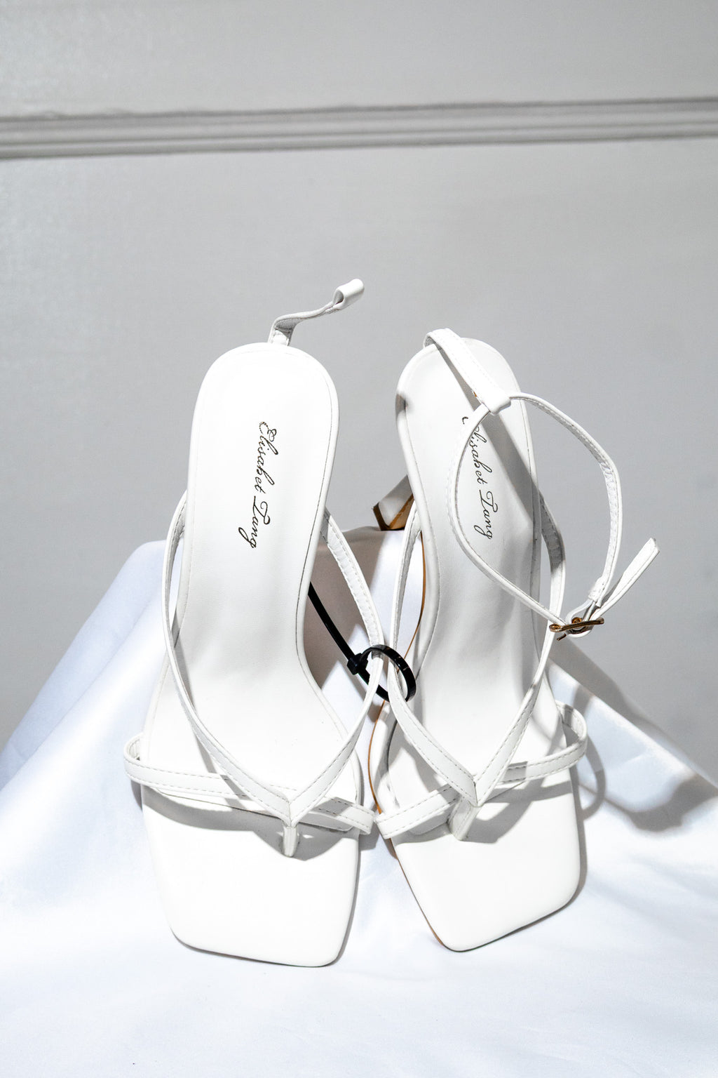 White Square-Toe Thong Heels