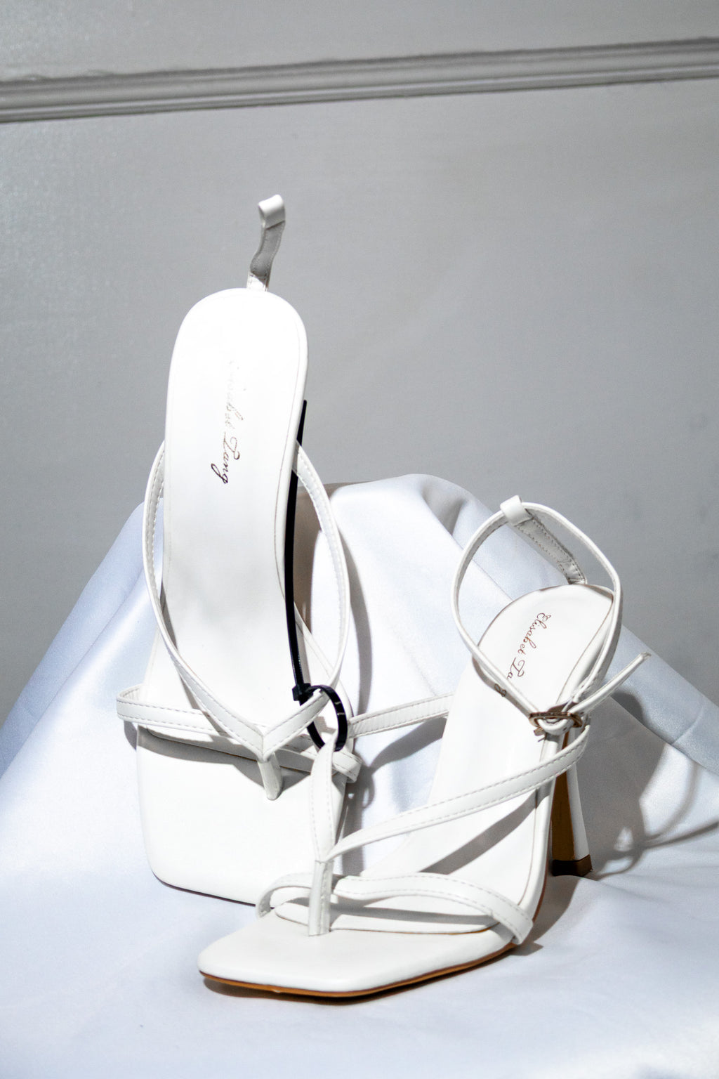 White Square-Toe Thong Heels