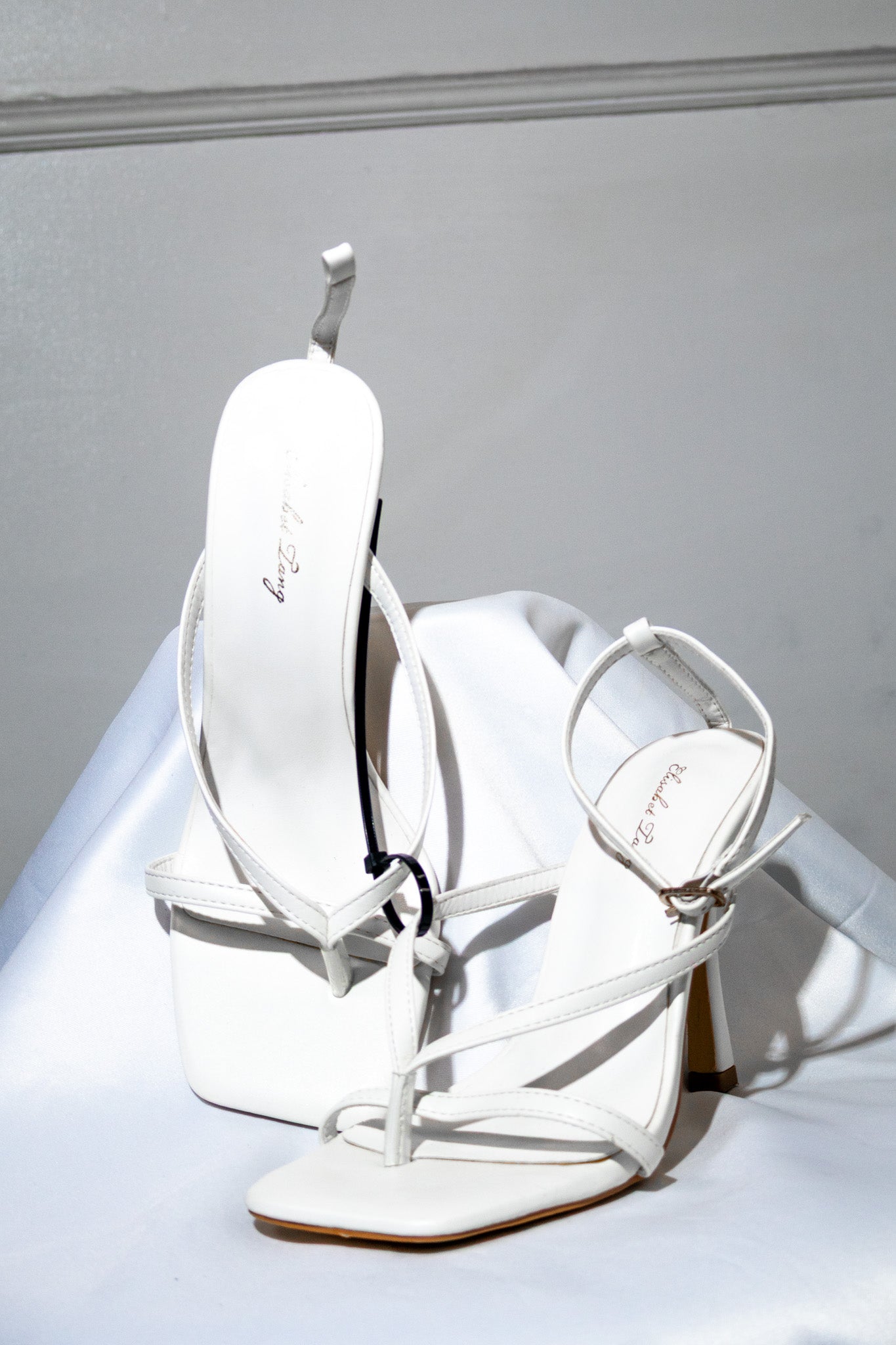 White Square-Toe Thong Heels
