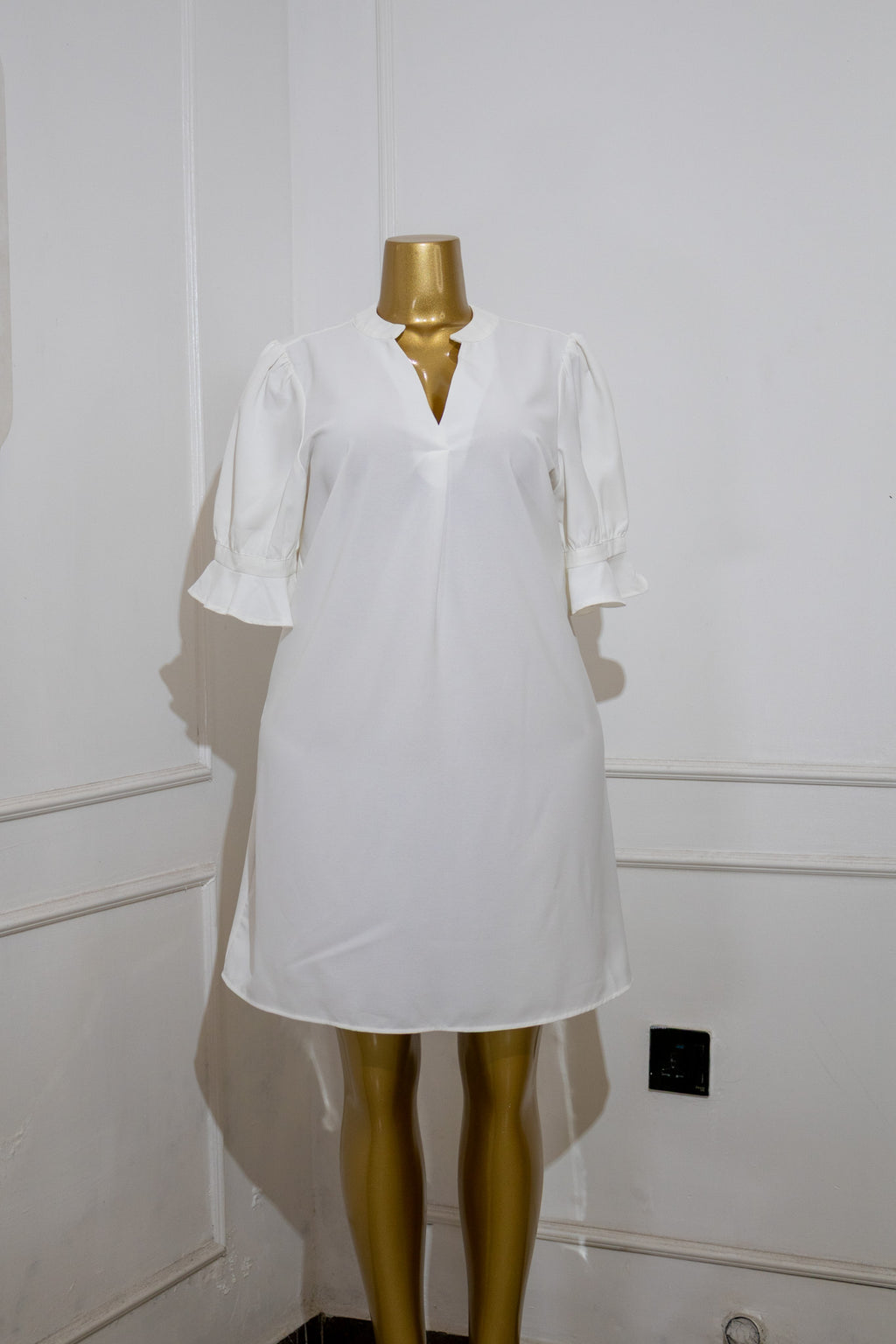 White V-Neck Tunic Dress