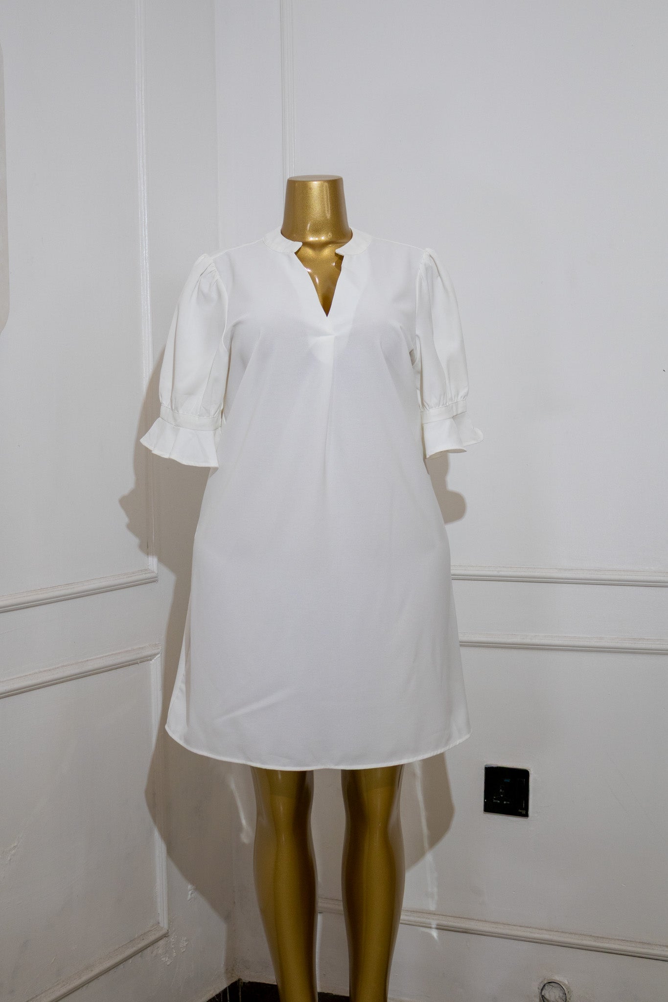 White V-Neck Tunic Dress