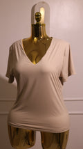 Beige V-Neck Short-Sleeve T-Shirt