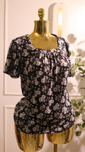 Women'S Black Floral Print Short-Sleeve Top