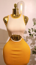 Yellow Ribbed Midi Dress with White Trim (XS/S)