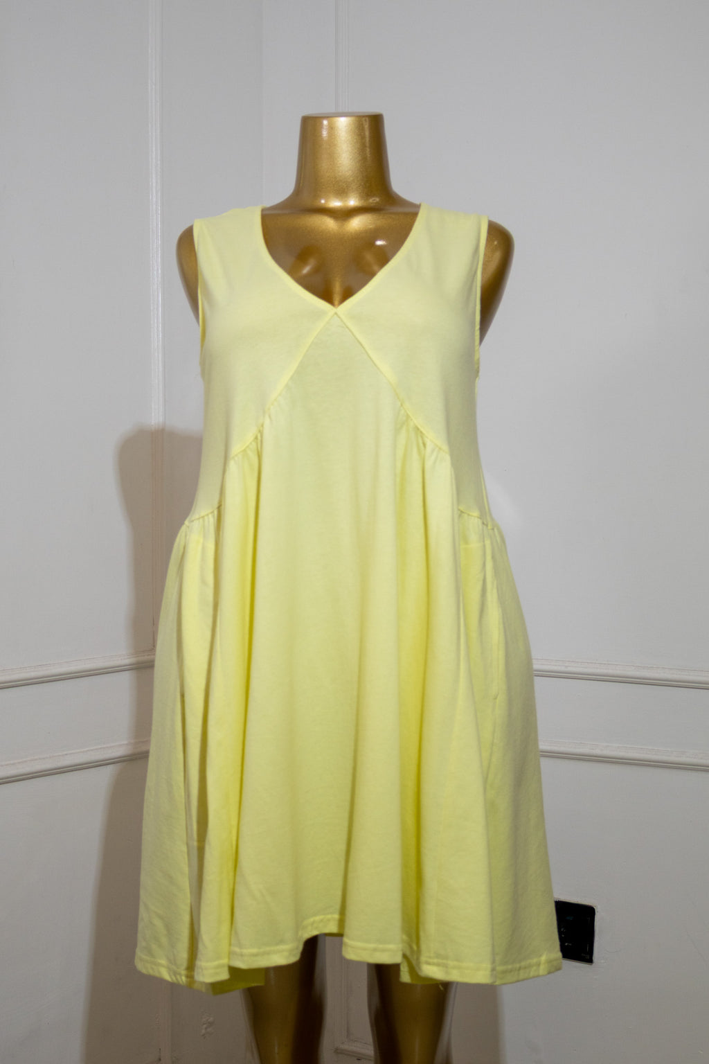 Yellow V-Neck Smock Dress